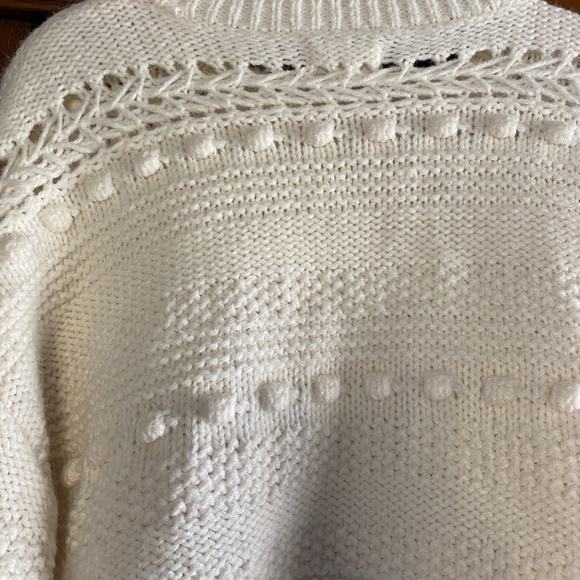 Lou & Grey Cream Alpaca Blend Pom Pom Knit Crop Sweater Size M - Picture 5 of 5